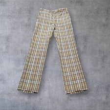 Vintage 70s Gold, Blue And White Plaid Flare Disco Pants 34" Waist