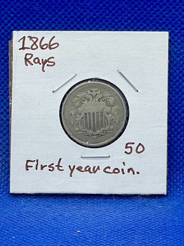 1866 shield nickel with rays