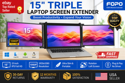15'' Triple Portable Monitor for Laptop FHD 1080P USB-C HDMI Screen Extender