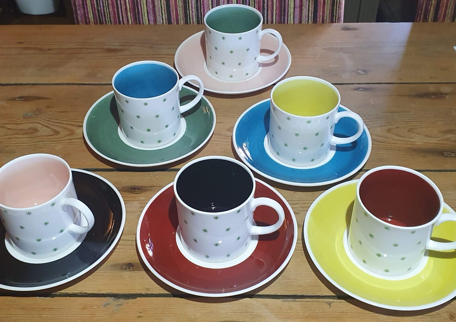 Vintage Susie Cooper Coffee Cups for six, different colours star design
