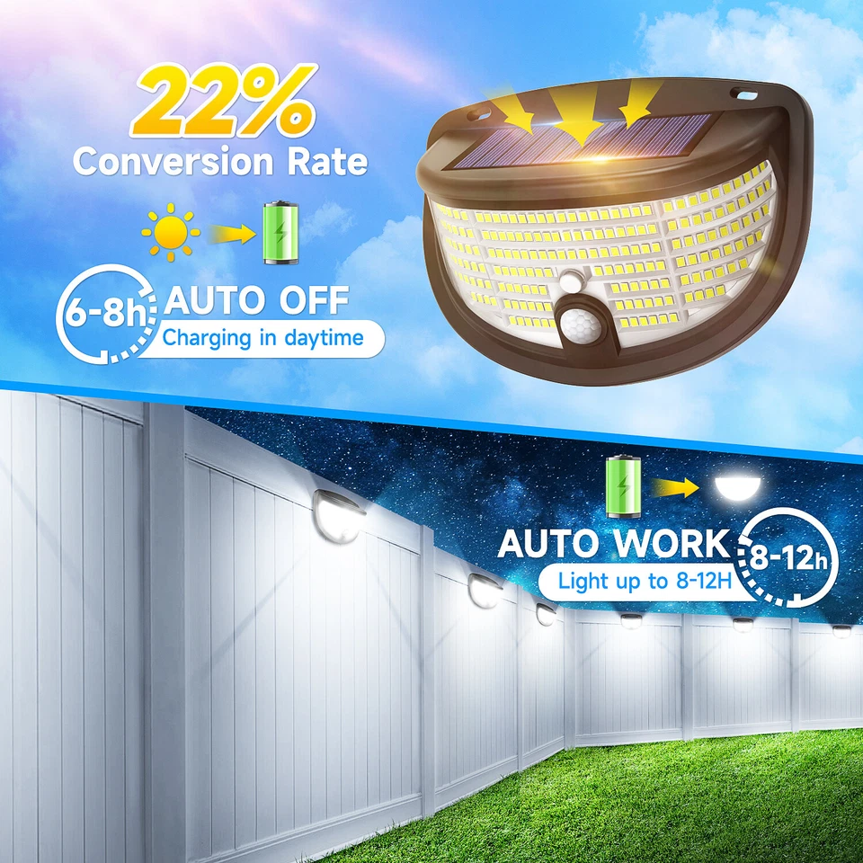 2 Stück 198 LED Solarlampen für Außen mit Bewegungsmelder Solarleuchten Garten - Bild 2 von 4