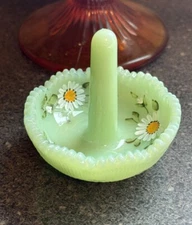 Mosser Glass Ring Jewelry Holder JADE JADEITE HAND PAINTED Spring Daisies