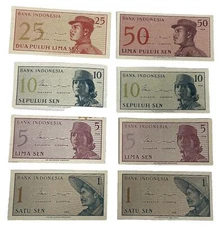 Lot of 8 Vintage Assorted Denomination Bank of Indonesia Paper Money Currency