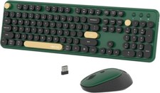 Wireless Computer Keyboard Mouse Combo Polychrome Retro Round Keycaps