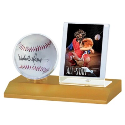 baseball display case with card holder Ultra Pro Wood Base Ball & (Light Wood) Wooden The baseball is fully protected and enclosed in a round case to prevent contact with dirt and dust Trading Card Display, 3-Tier Baseball