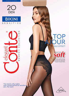 Conte Tights Bikini 20 Den | Cute Ajour Lace Underwear-Imitation Sheer Pantyhose