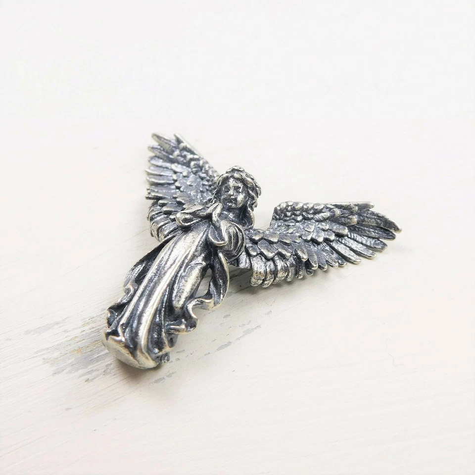 Antiguo colgante de ángel de oración de plata de ley 925 con alas abiertas único Foto 2 de 4