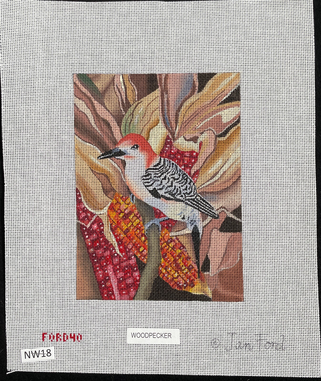 3xHP Needlepoint 18ct JAN FORD Birds Wrens, Woodpecker, & Indigo