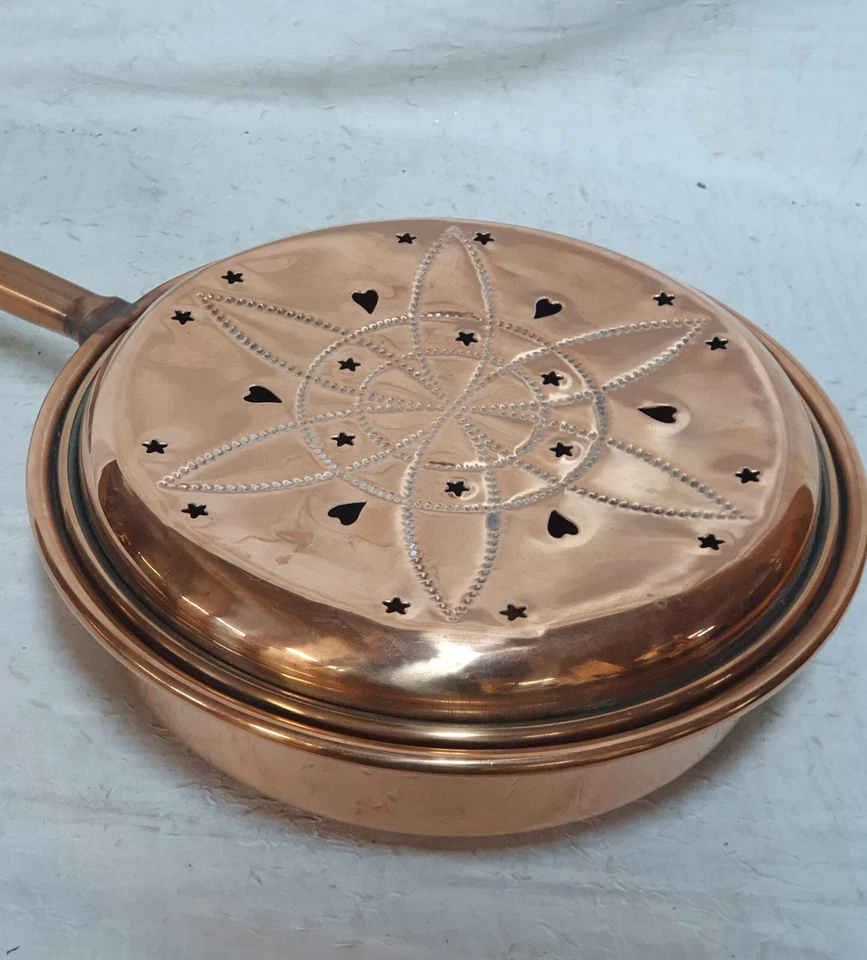 Rare Belle Bassinoire Chaufferette en Cuivre Rouge Complète Design Ancien - Photo 3/4