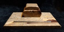 Antique pink and grey marble Art Deco Inkwell and pen stand / holder
