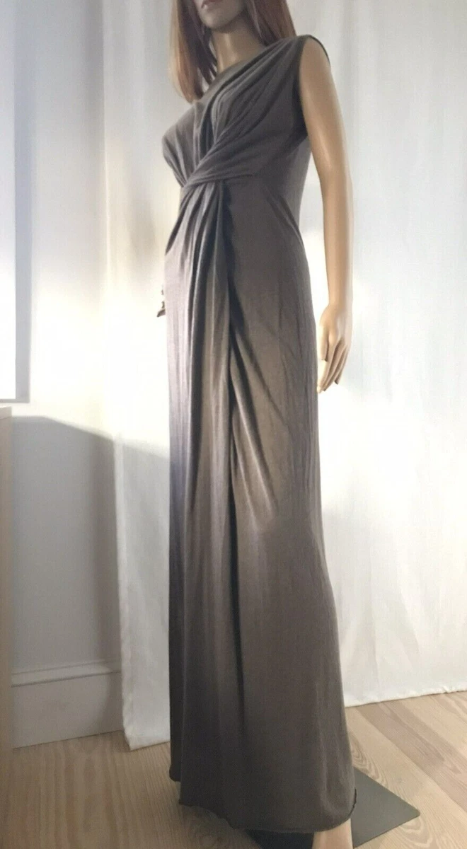 RICK OWENS LILIES Womens Twist Front Dress in Dust Gray Brown US 8 IT 42 M