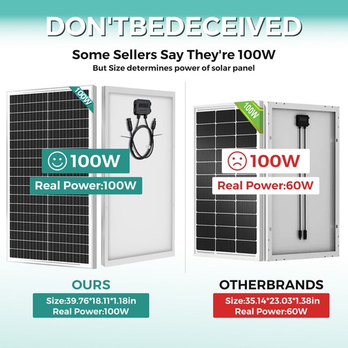 100W 200W 400W 1000Watt 12V Monocrystalline Solar Panel Home RV Camping Off Grid - Picture 2 of 23