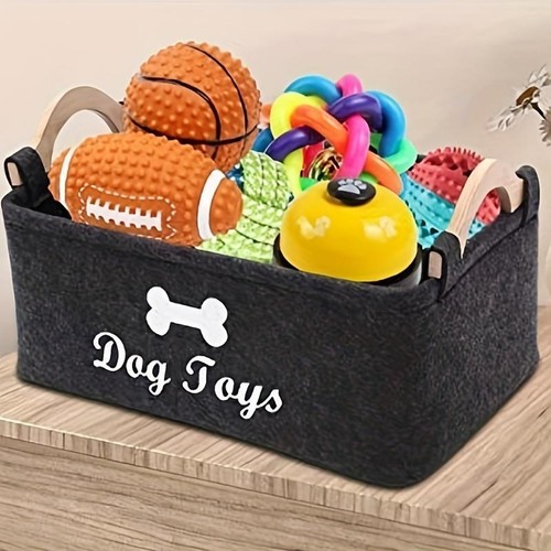 "Felt Pet Toy Storage Box – Organizer for Toys, Blankets, Leashes & Food" - 第 1/11 張圖片