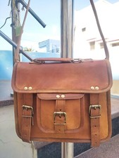 Borsa a tracolla messenger in vera pelle marrone da uomo vintage nuova valige...