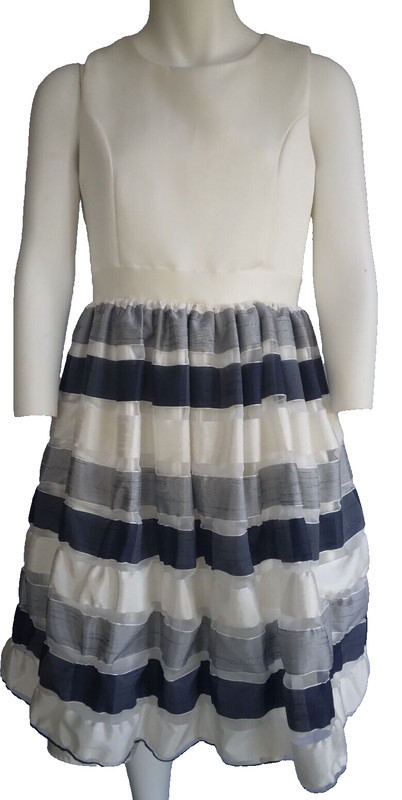 American Princess Ball Gown Dress Girls Holiday Ivory Black grey stripe size 12