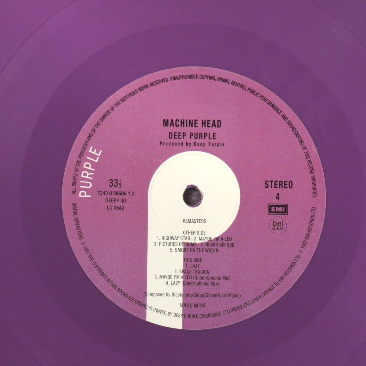 DEEP PURPLE ‎– Machine Head 1997 UK EMI 100 Ltd. Ed. purple 2xLP