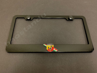 1xABARTH 3D Emblem BLACK Stainless License Plate Frame RUST FREE + Screw Cap