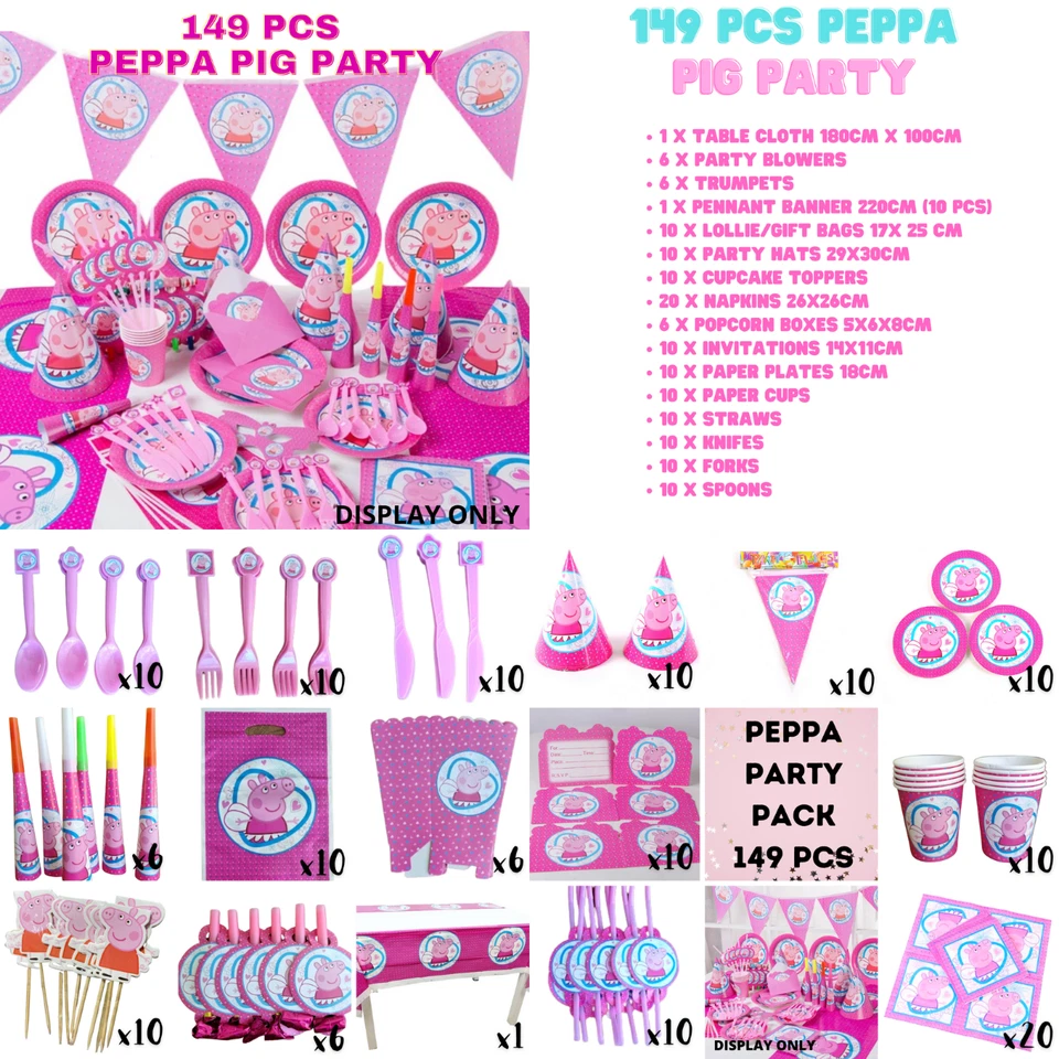 Peppa Pig Birthday 209PC Party Tableware Girls Supplies Sydney Balloon Banner - image 3 of 4