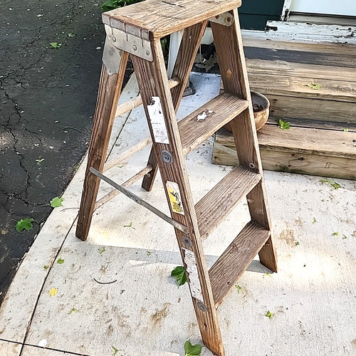 Vintage 3 Step Wood Folding Ladder 4' Rustic Wedding Decor Prop Wooden Sturdy