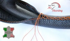 FOR GMC TERRAIN 10-14 BLACK PERF LEATHER STEERING WHEEL COVER ORANGE STIT