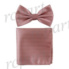 New Men's Pre-tied Bow Tie  hankie set Herringbone pink wedding party prom