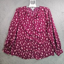 Nine West Tunic Shirt Top Women Medium Abstract Print Button Marron Red Pink