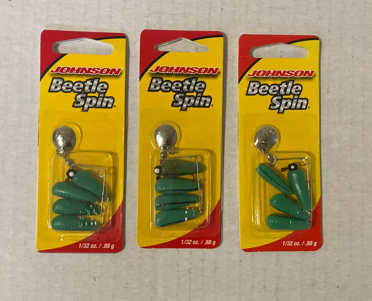 Johnson Beetle Spin 1 INCH 1/32 oz Green Black .88g Fishing Lure Bait 3 Pack