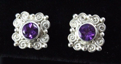Sajen Amethyst Post Earrings Sterling Silver .925 Swirl Purple