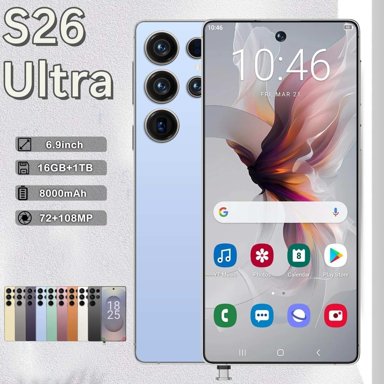 S26 Ultra 5G Smartphone 6.9in Unlocked Android 15 Cellphone Dual