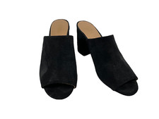 Merona Black Suede Chunky Heeled Mules Slides Sandals Woman  s Size 6