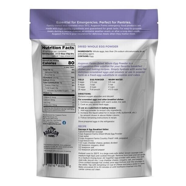 Augason Farms Dried Whole Egg Powder Emergency Food Storage