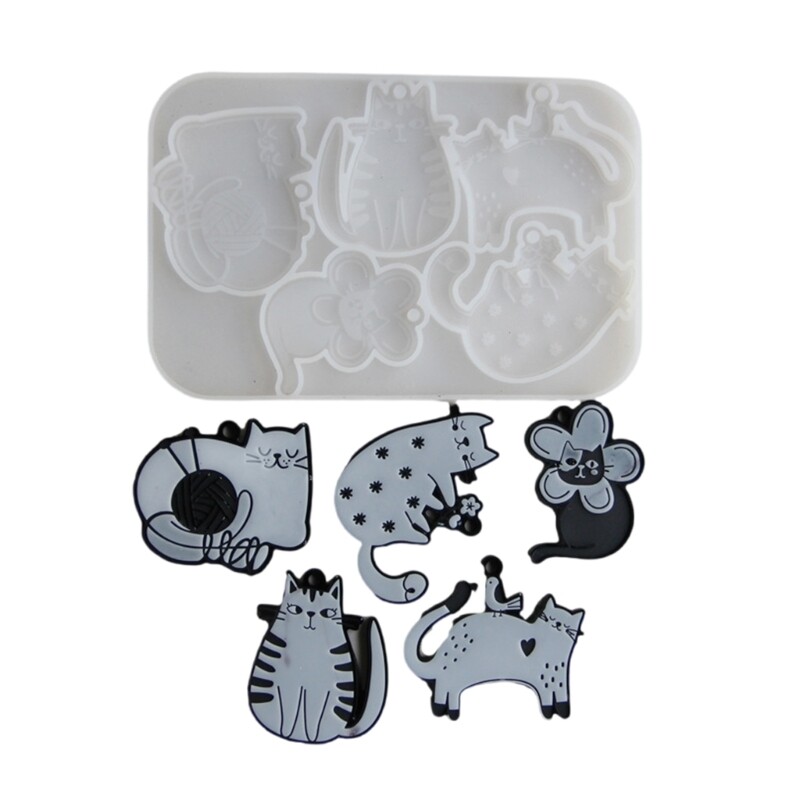 Cats Shape Silicone Pendant Molds Suitable for Necklaces and Earrings with Hole