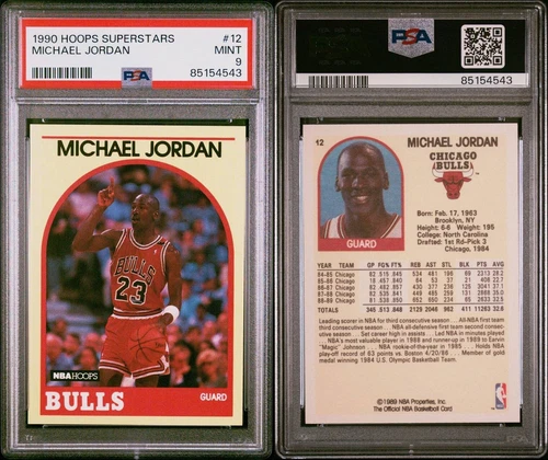 1990 Hoops Superstars Yellow Michael Jordan Bulls Card #12 PSA MINT 9  🔥 🔥
