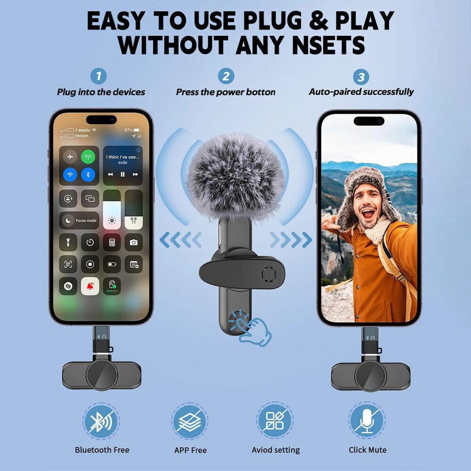 2x Kabellos Lavalier Mikrofon Wireless Mini Ansteckmikrofon für iPhone & Android - Bild 3 von 4