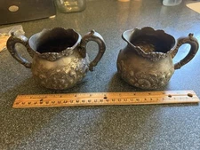 Vintage Middletown Plate Co Creamer And Sugarbowl with Handles Hard White Metal 