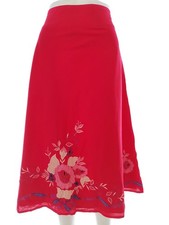 Boho Midi Skirt Multi Floral Cotton A-Line Embroidered Elastic Waist Folk