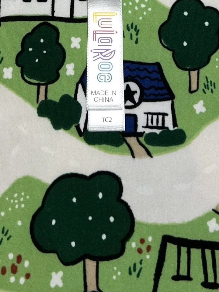 Leggings Lularoe TC2 Alto Curvilíneo 2 Unicornio VERDE Village Fun City Park TREE Town Foto 4 de 4