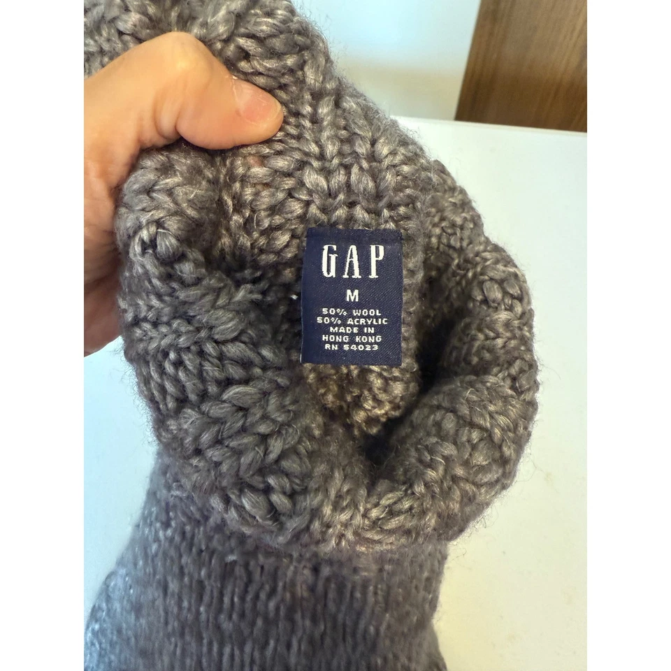 GAP Women's Medium Gray Chunky Knit Wool Blend Turtleneck Pullover Sweater - Image 3 of 4