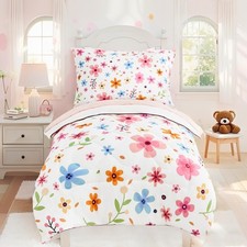 4 Piece Colorful Floral Toddler Bedding Set Cute Girls Toddler Comforter Set ...