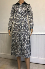 vtg Lanvin Button Up Shirt Dress Sz 10 Retro 70s Dagger Collar Groovy Geo Print