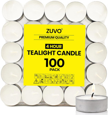 Tea Lights Candles 4 Hour Burn (100 Pack) - White Lights - 1.5''W X 1''H Smokeless