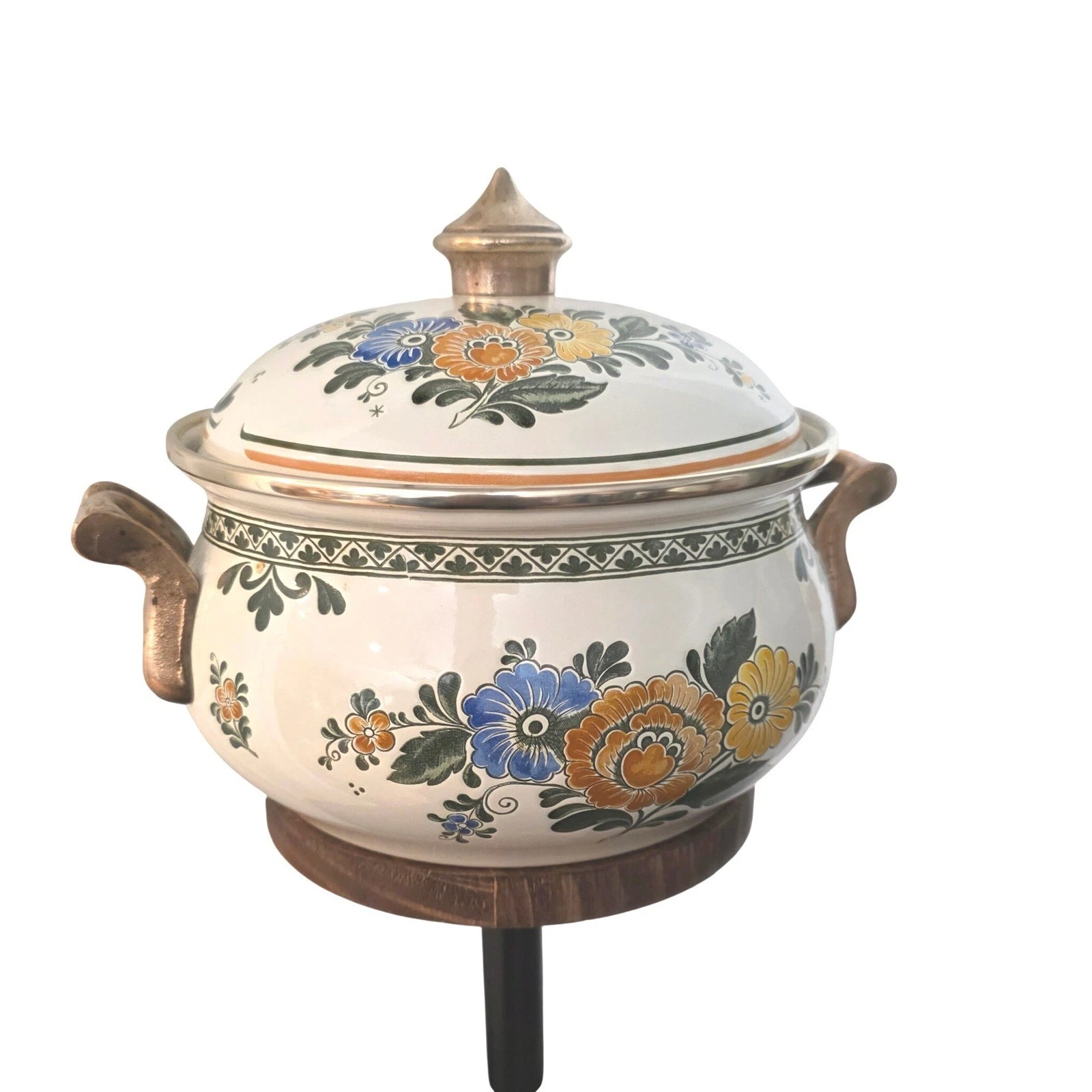 Vintage ASTA Floral Enamelware Dutch Oven Casserole Pot Lid Old Amsterdam