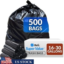 Bulk 500 Count 16-25 Gallon Black Trash Bags Strong Tear Resistant Garbage Bags
