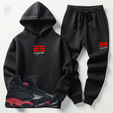 Men Black Sweatsuit 2pc Set Match Jordan 13 Bred 23 Legend Sneaker Hoodie Jogger