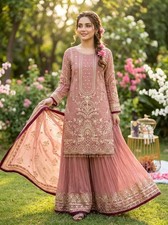Designer Collection Heavy Faux Georgette Kurta Palazzo With Dupatta For Wedding