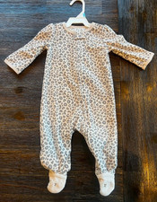 Carters Infant Girls Leopard Print Fleece Sleeper Pajamas with Animal Feet 6 NEW