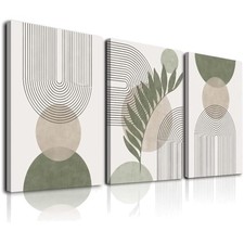 Abstract Geometric Framed Wall Art Set in Sage Green - 12x16 for Any Room