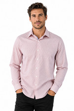 Bar Mens Casual Shirt New XL 17-17.5 Red Slim Fit Button up Stretch Designer