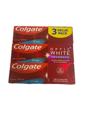 Colgate Optic White Advanced Teeth Whitening Toothpaste Value Pack of 3-3.2oz ea