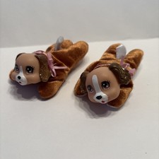 Puppy surprise REPLACEMENT 2 brown and white pups W/ pink bows Glitter